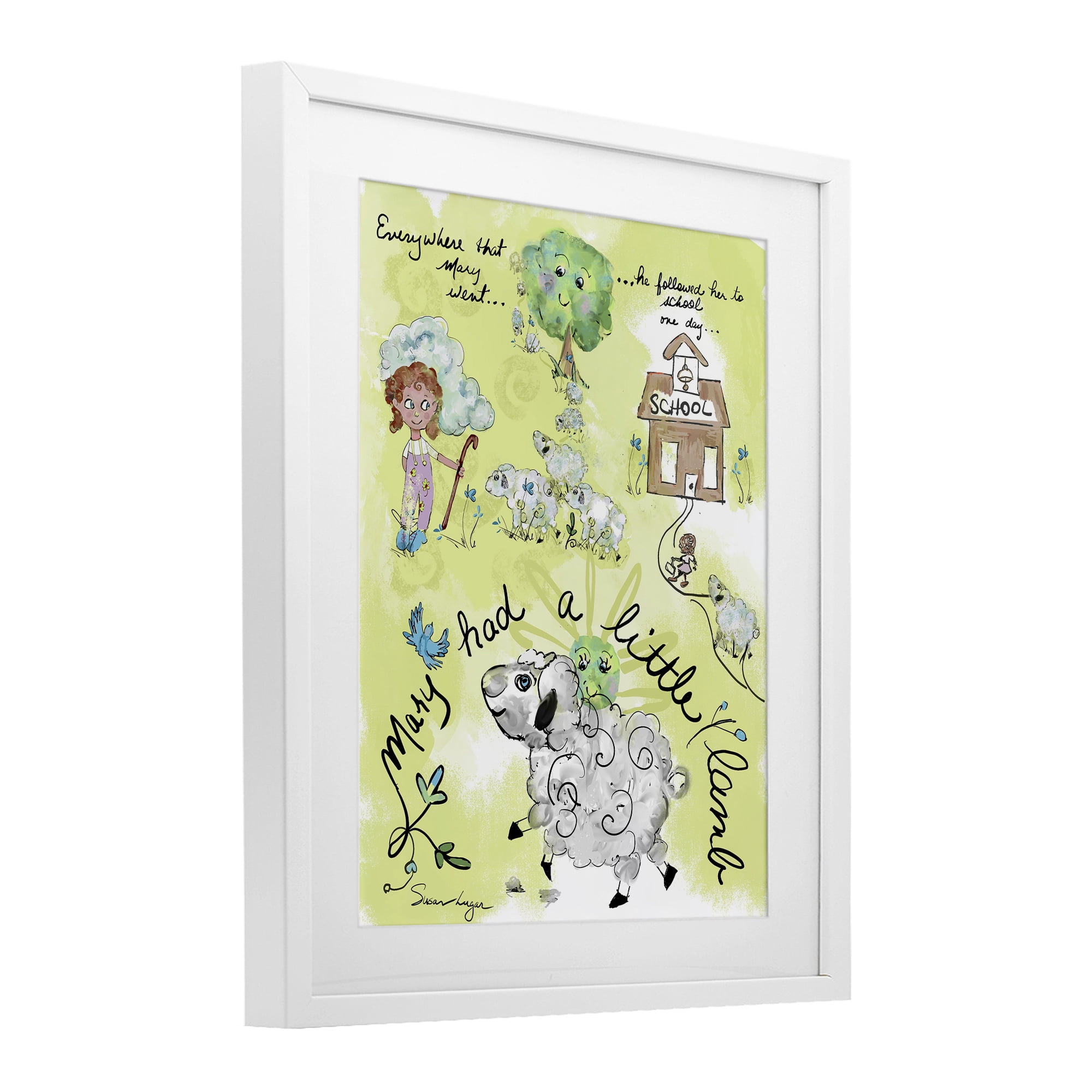 Stupell Industries Little Lamb Nursery Rhyme White Framed Print Under Glass, design by Susan Lugar