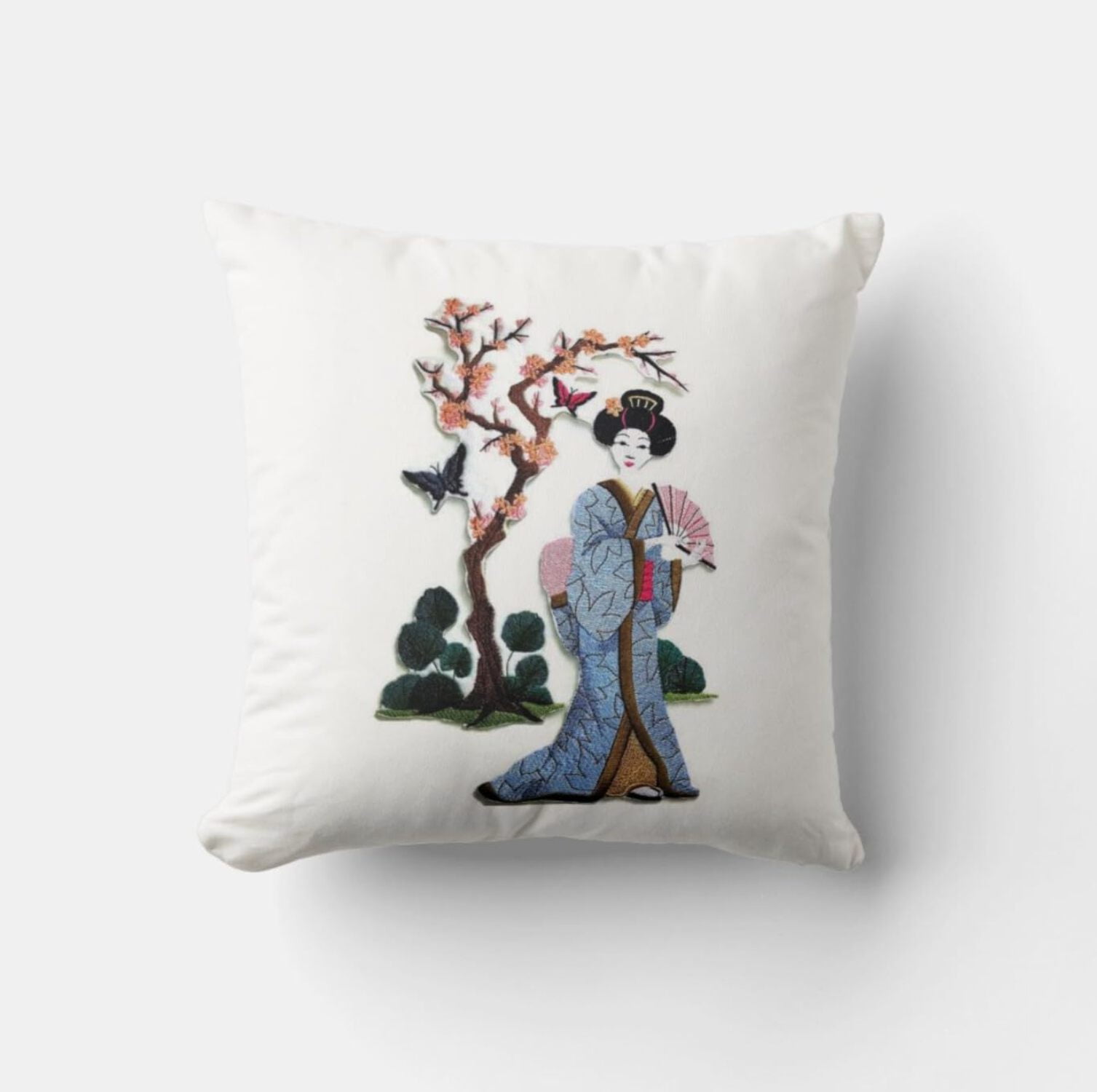 Custom [Geisha and Butterflies] Embroidered Iron On/Sew Patch [11.5" x 6.88"]