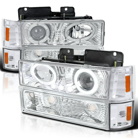 Spec-D Tuning LED Halo Projector Headlights Bumper Lights Corner Compatible with 1994-1998 GMC C/K C10, Sierra, Yukon, Suburban Left Right Pair Headlamps Assembly