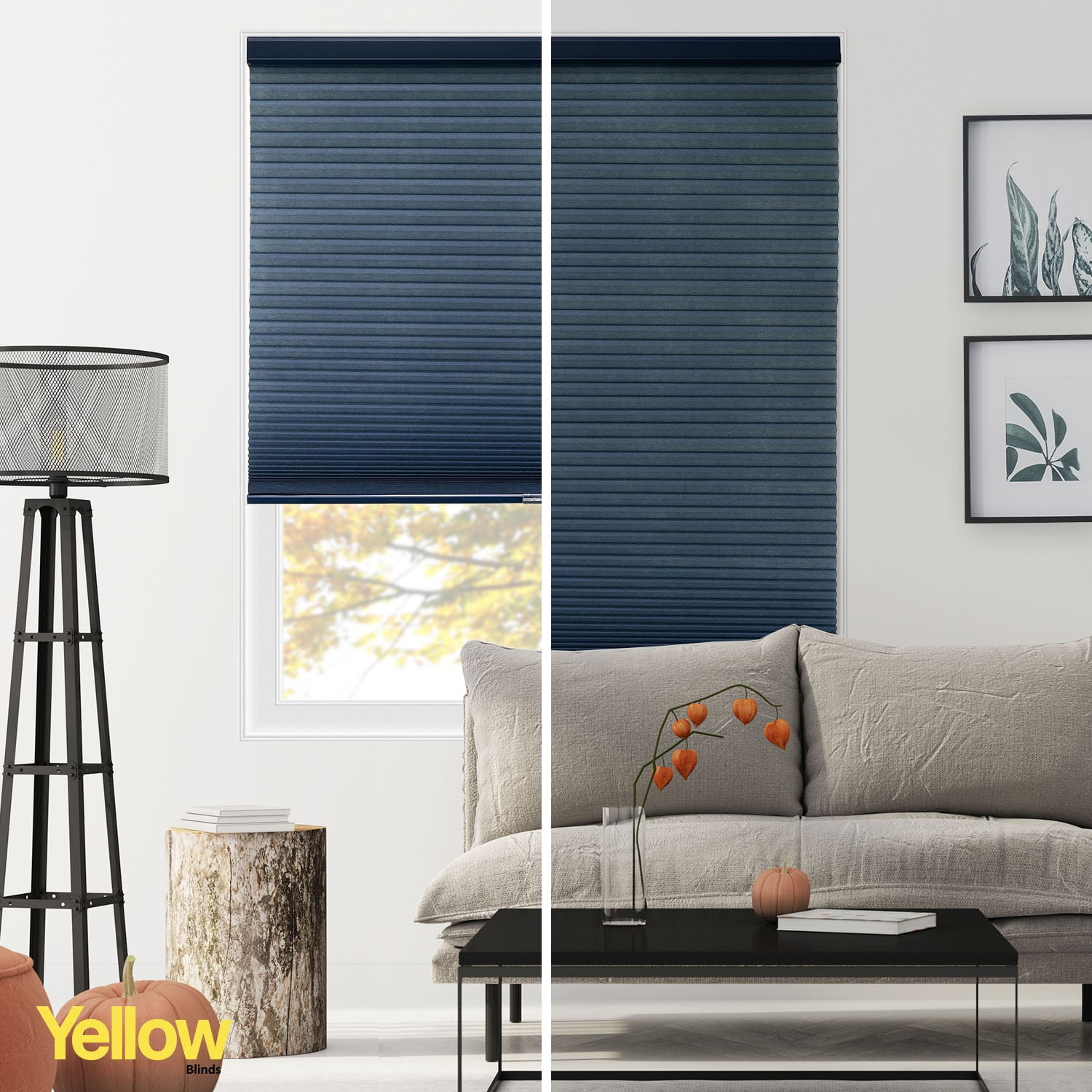 Yellow Blinds Cordless Light Filtering Honeycomb Cellular Shade Skyline Ocean - 65.75"W X 48"H