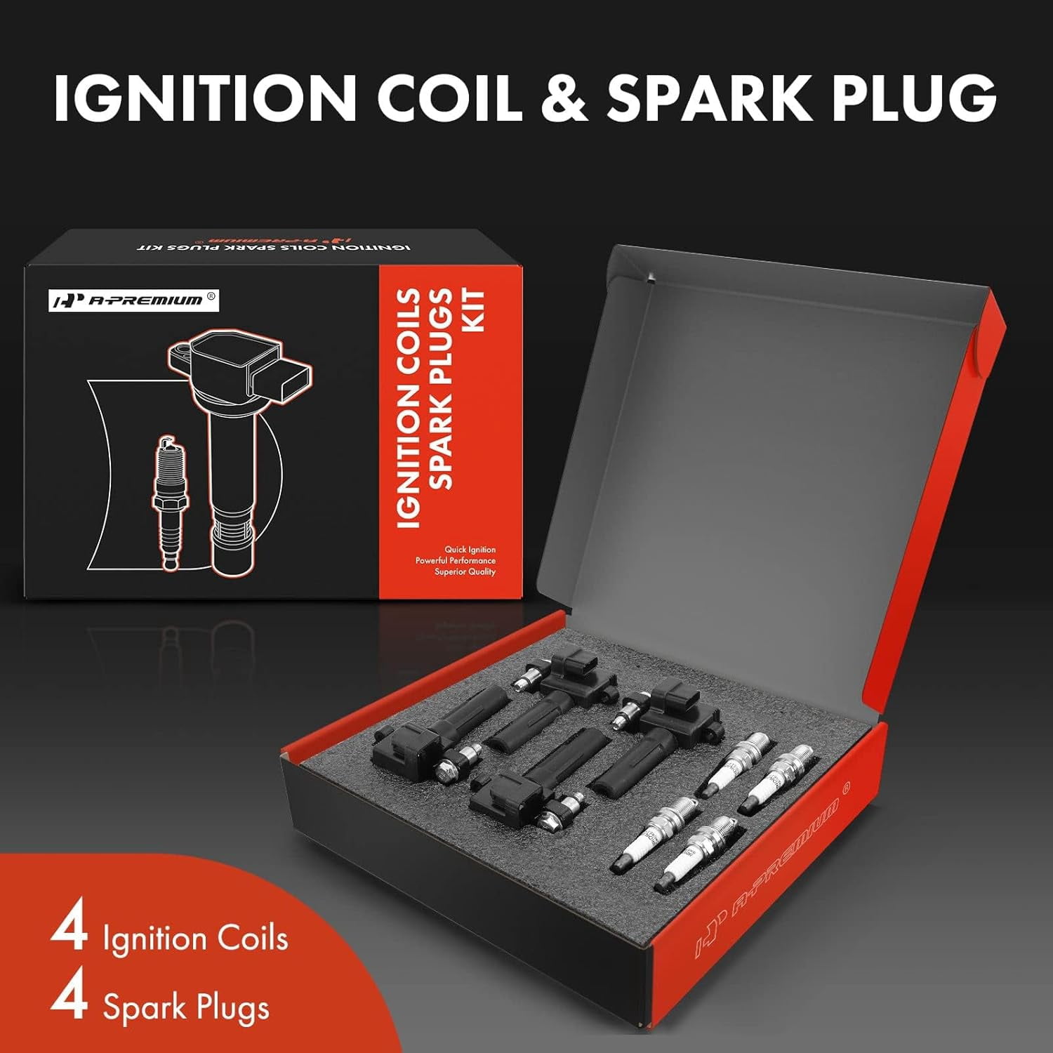 A-Premium Ignition Coils and Spark Plugs Kits Compatible with Subaru Impreza 2003-2005 & Saab 9-2X 2005, 2.0L 4-PC Set