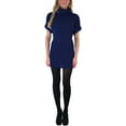 thumbnail image 5 of ToBeInStyle Women's Heavy Knit Sweater Tunic with Wide Fold-Over Turtleneck - Navy - S, 5 of 6