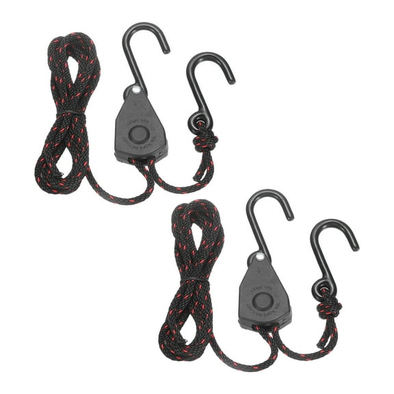 Uxcell 2 Pairs 1/8" Adjustable Rope Hanger, 6.56ft(2 Meter) Heavy Duty Ratchet Tie Down Strap with S Hooks for Hanging Plants, Grow Light and Various Tie-Down Uses, Black/Red