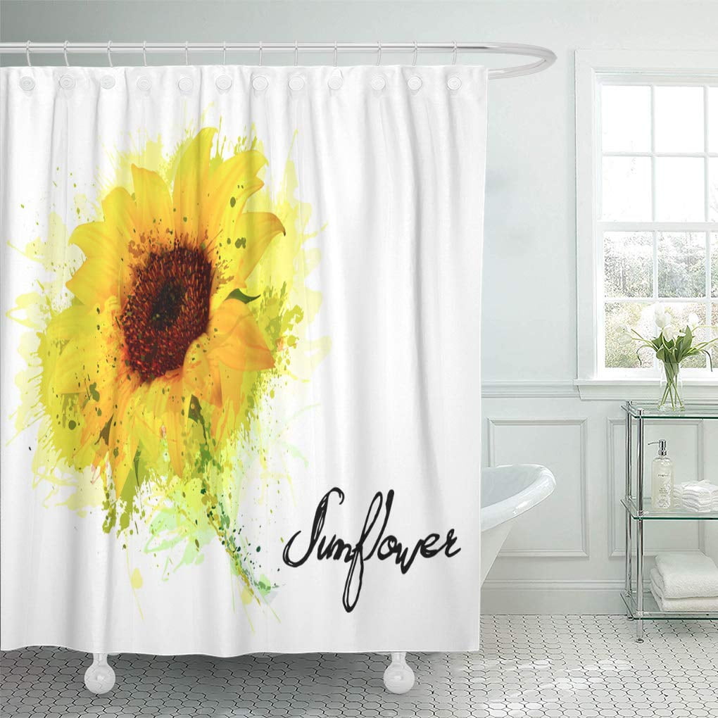 Retro Watercolor Sunflower Shower Curtain Bathroom Waterproof Fabric Polyester 