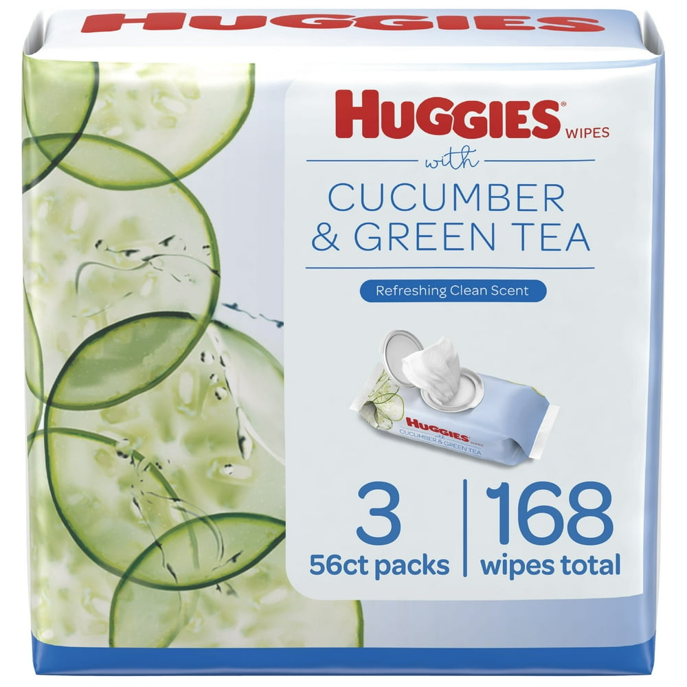 Huggies Baby Wipes, Cucumber & Green Tea, 3 FlipTop Packs (168 Total