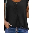 thumbnail image 4 of DYMADE Women Plus Size Cotton Linen Solid Color Short Sleeve Round Neck Blouse Top, 4 of 4
