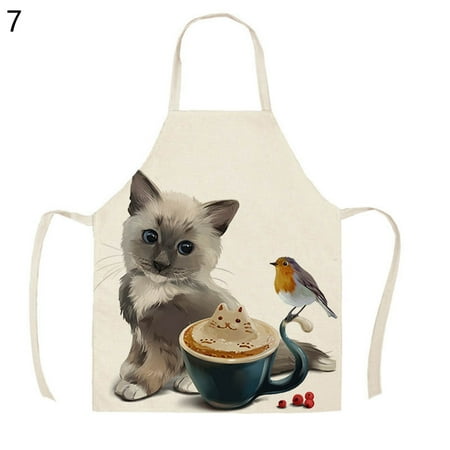 

UDIYO Apron Cooking Apron Soft Touch Dustproof Flax Cartoon Animal Printed Kitchen Long Bib Household Supplies