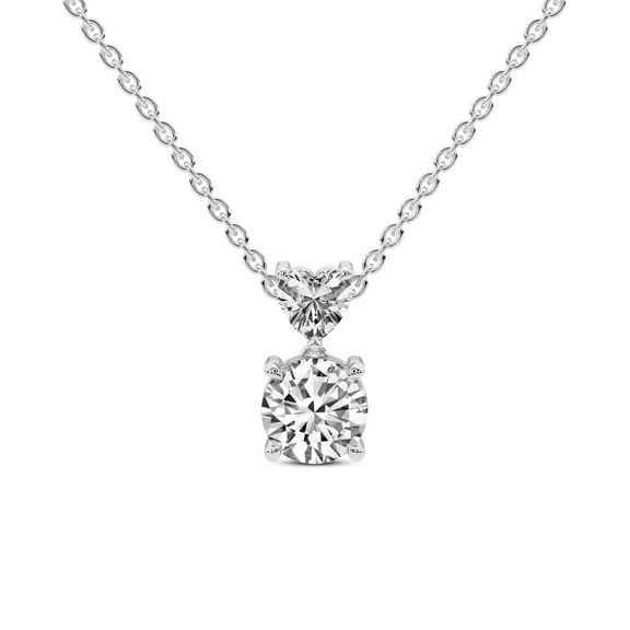 Lab Diamond Dangling Pendant Necklace For Women | 0.75 Carat IGI Certified Round Shape | Carina Two Stone Lab Diamond Pendant In 14K White Gold | FG-VS1-VS2 Quality | Friendly Diamonds