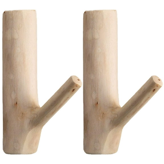 Set of 2 Vintage Wooden Wall Hooks Natural Branch Design Rustic Coat Hangers for Home Decor