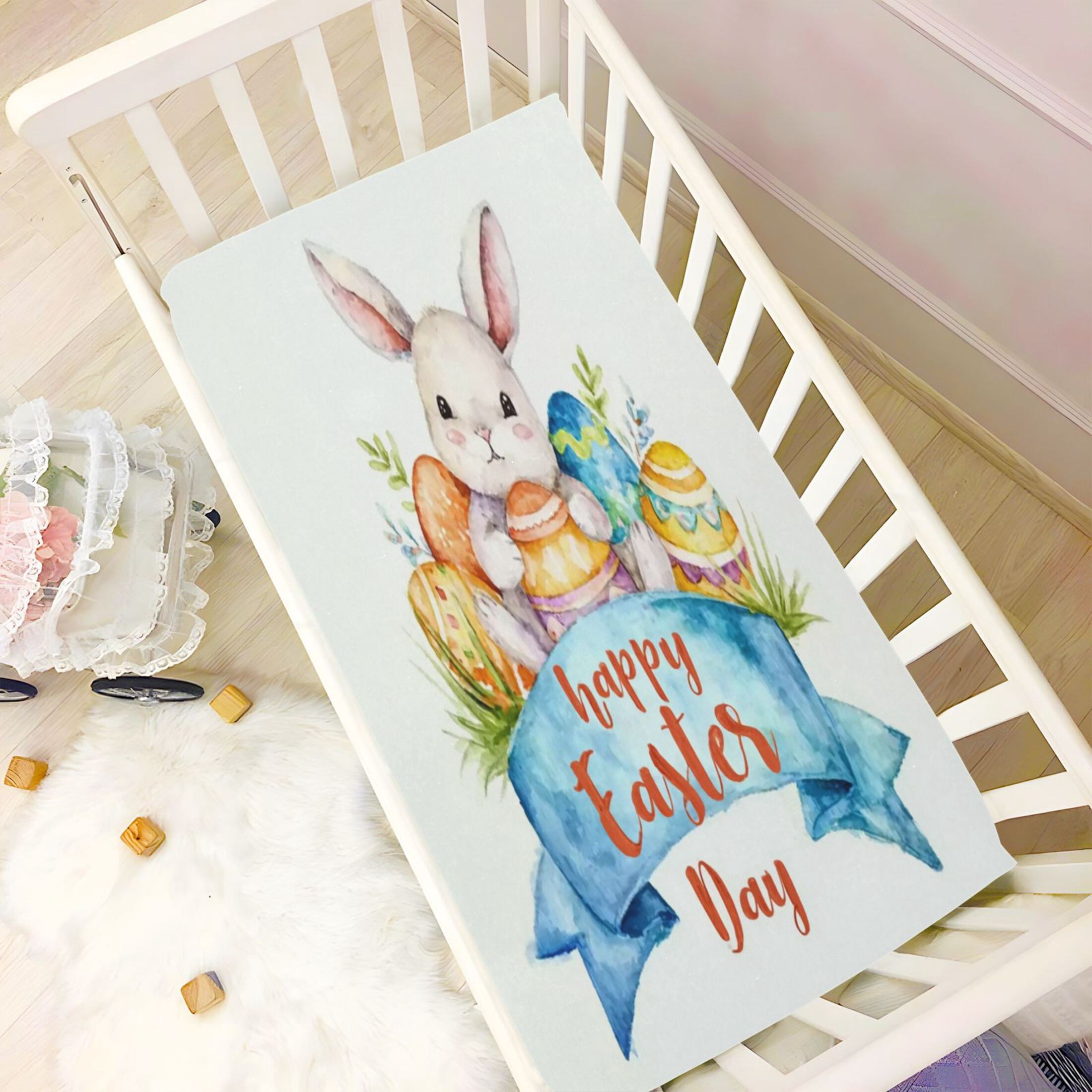 Baby Essentials 52”x 28”- Standard Cotton-like Modal Elastic- The Joyous Easter Festival Design Crib Sheets for Newborns and Toddlers