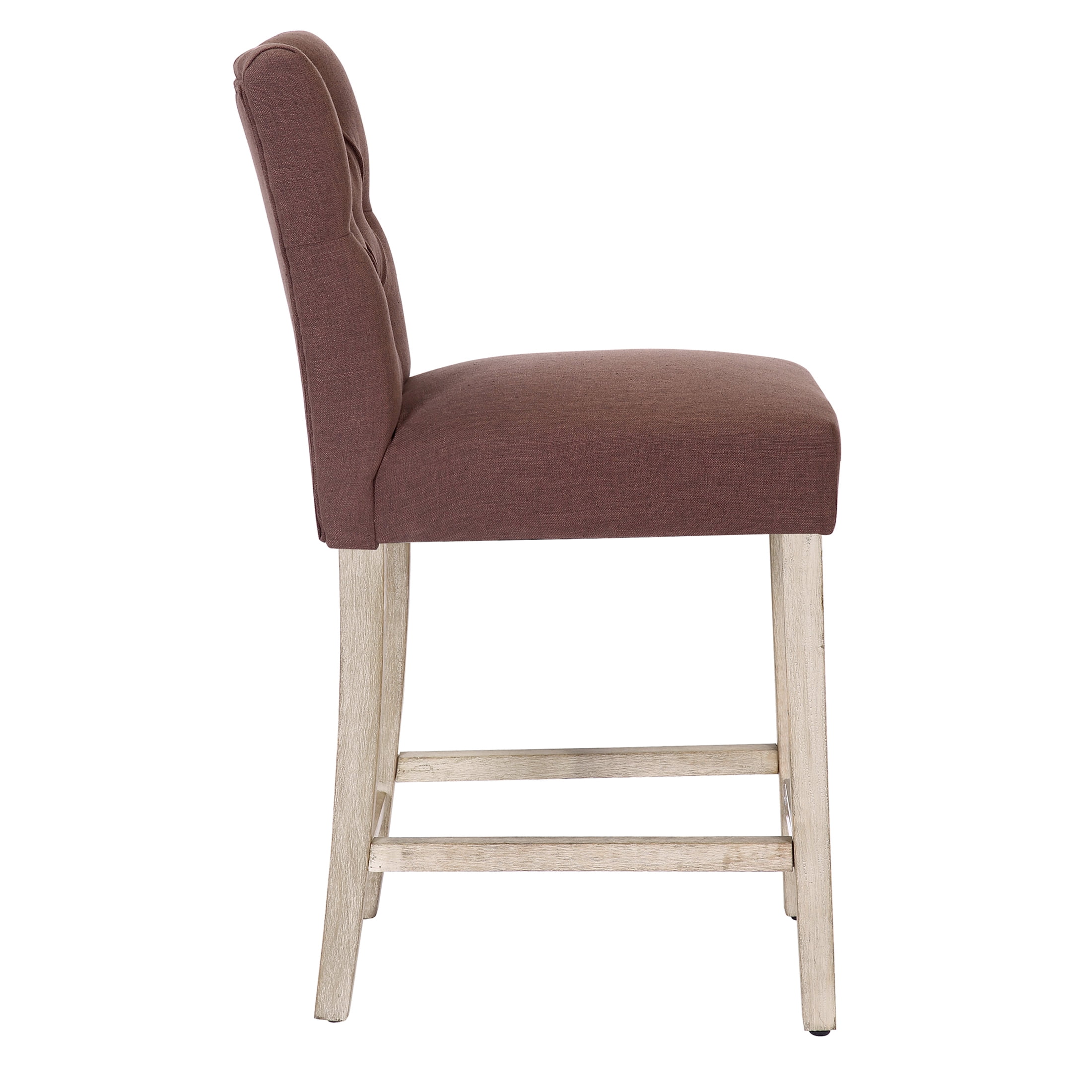 WestinTrends Hayes Counter Height Chairs, Linen Upholstered Button Tufted Kitchen Counter Bar Stools with Back Solid Wood Legs, Brown