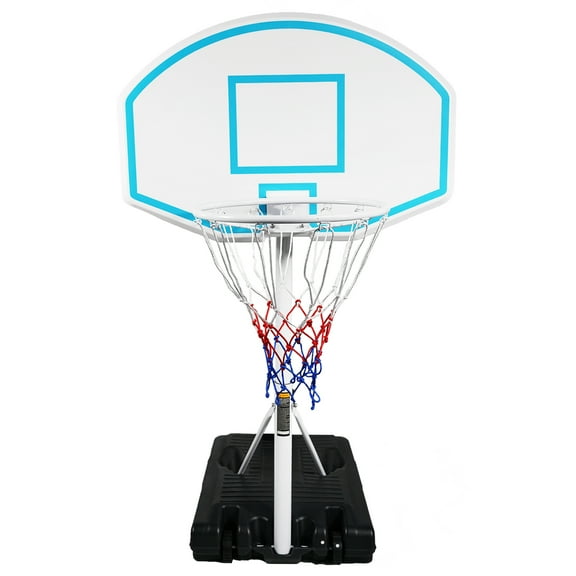 HooKung Portable Pool Side Basketball Hoops Height Adjustable 3.1ft-4.7ft Basketball System 35'' Backboard with Wheels for children Teenagers Youth Adults Blue