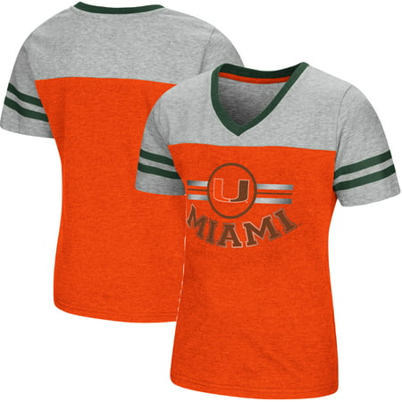 Miami Hurricanes Colosseum Girls Youth Pee Wee Football V-Neck T-Shirt - Orange/Heathered (Best Pee Wee Football Formation)