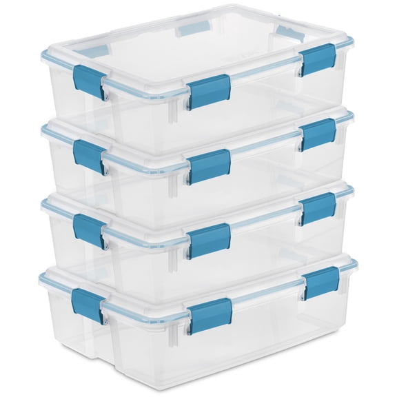 Sterilite 4-Pack Gasket Box, Clear Plastic Home Storage Organizer Bins with Lids, 37 Qt