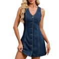 thumbnail image 4 of Denim Dress for Women Sleeveless Stretchy Jean Summer Casual Western Short Button Down Dress M, 4 of 10