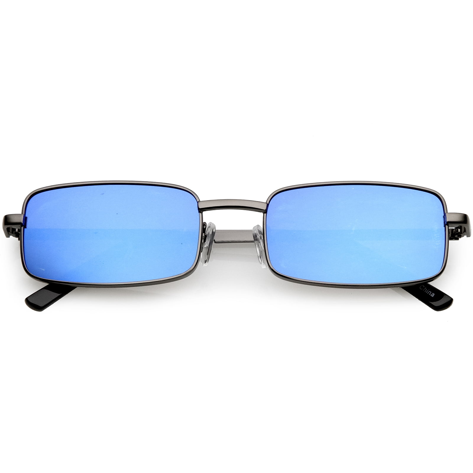 Sunglassla Classic Small Metal Rectangle Sunglasses Color Mirrored Flat Lens 54mm Gunmetal 
