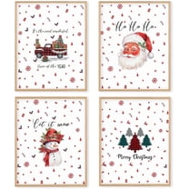 Hieng Red Christmas Winter Unframed Wall Art Prints, Tree Bell Snowflake Posters for Home Bedroom Livingroom Decor Set of 4