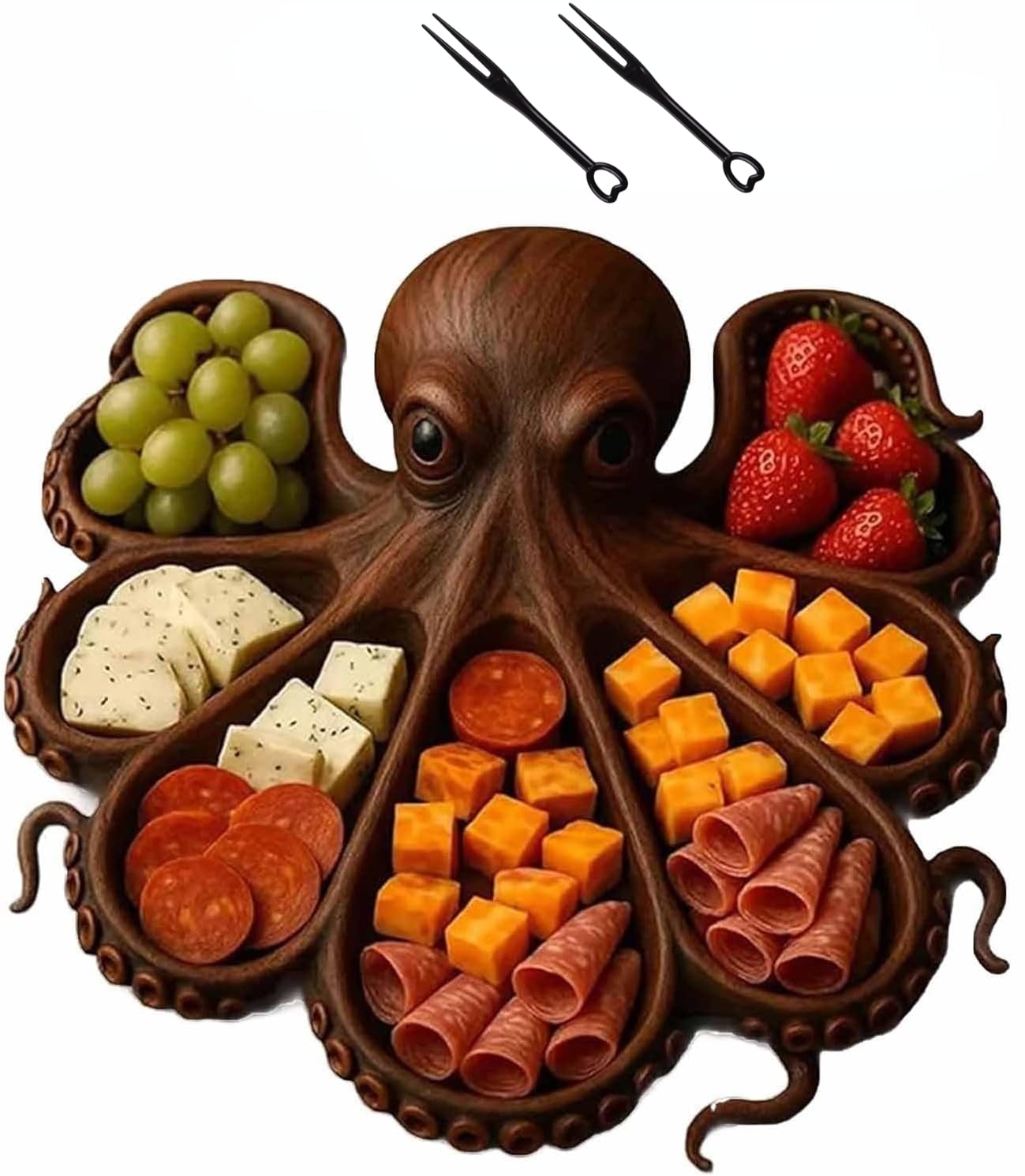 Octopus Charcuterie Platter – Gift for Seafood Lovers, Novelty Uniquel Serving Tray for Cheese, Meats & Fruit, Ocean Theme Party Octopus Bread Board, Home Kitchen Party Board Decoration(#A,12 IN)