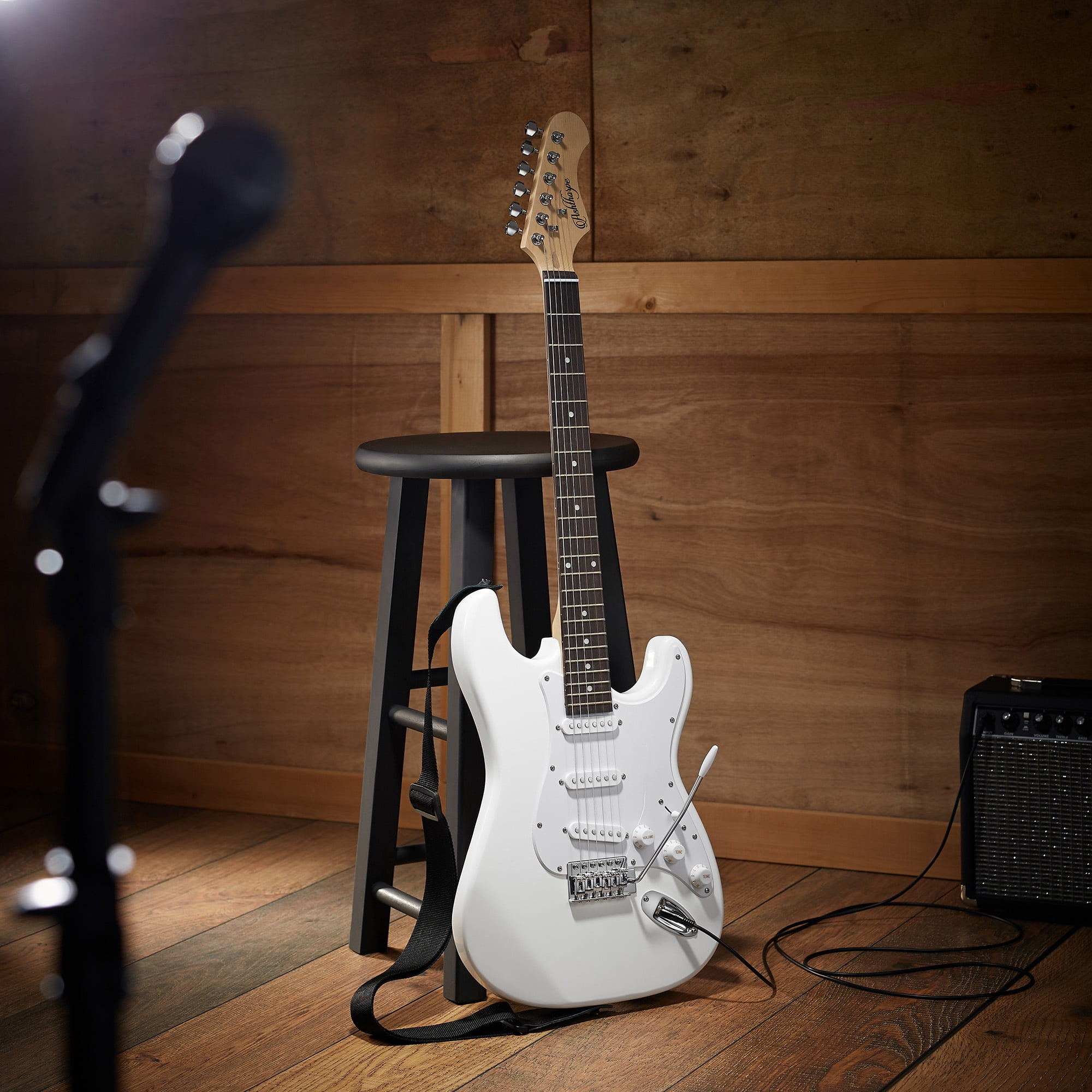 Ashthorpe 39-Inch Electric Guitar with S-S-S Pickups and Tremolo Bar - White/White