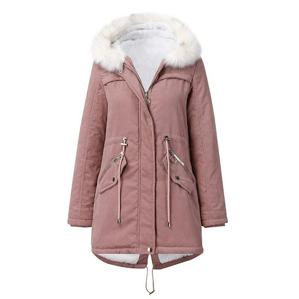 Women Winter Parka Coat Long Sleeve Fuzzy Fleece Hooded Coat Ladies Warm  Zipper Jacket Overcoat Outerwear 