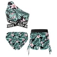 thumbnail image 2 of Doomiva 3 Pieces Full Printed Tankini Tropical Hawaii Bikini Crop Top Brief Ruched Shorts Beach Bathing Suit Swimsuits Lily 14, 2 of 5