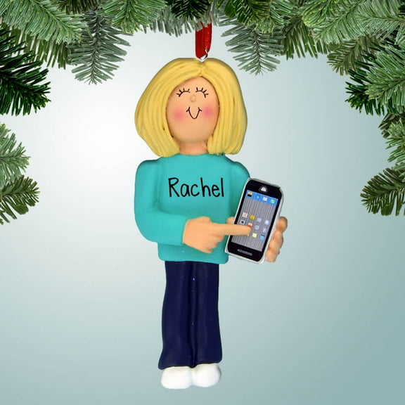 Personalized Smart Phone - Female with Blonde Hair Christmas Ornament - Cell