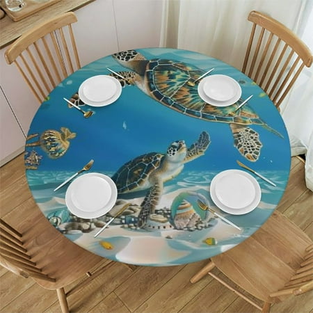 

Patifu Turtle Sea Shells Round Table Cover Stain Resistant Washable 100% Polyester Table Cloth for Kitchen Dining Wedding Parties Indoor Outdoor Decoration 31 -35