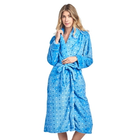 

Casual Nights Women s Dot Long Sleeve Mini Popcorn Fleece Plush Robe - Blue