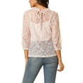thumbnail image 4 of Allegra K Women's 3/4 Sleeves Ruffle Mock Neck Sheer Lace Tops, 4 of 7