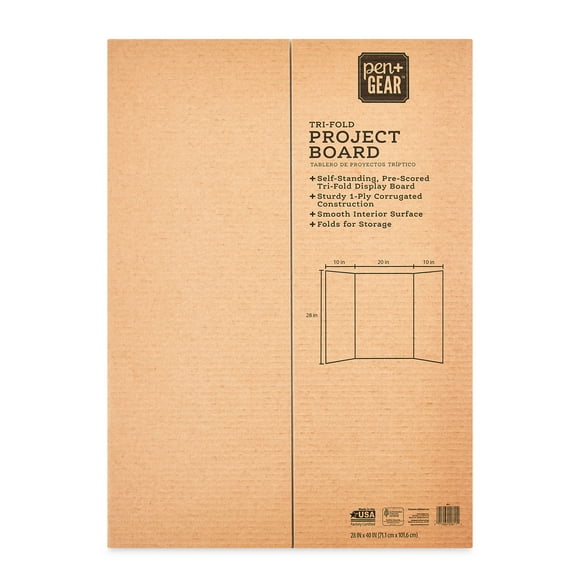 Pen+Gear White Tri-Fold Cardboard Project Display Board, 28" x 40"