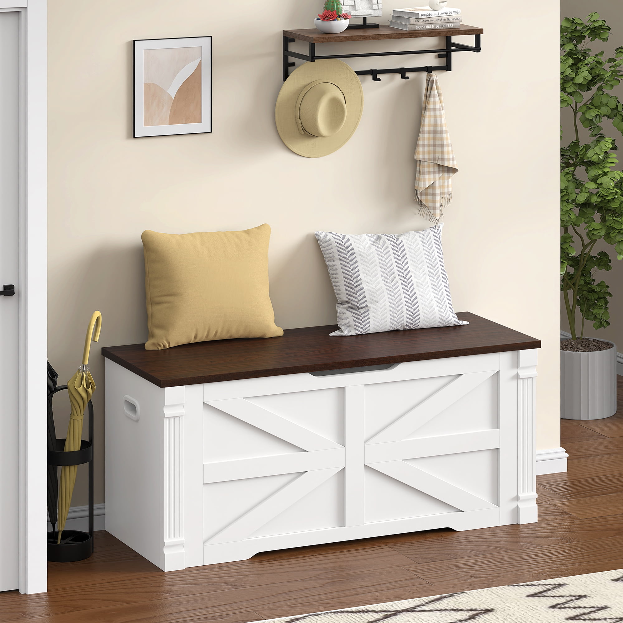 VVFLU Storage Chest, 39.4” Toy Box, Entryway Storage Trunk, Shoe Bench with Storage, Engineered Wood Storage Cabinet with 2 Safety Hinges, Entrance Bench for Living Room