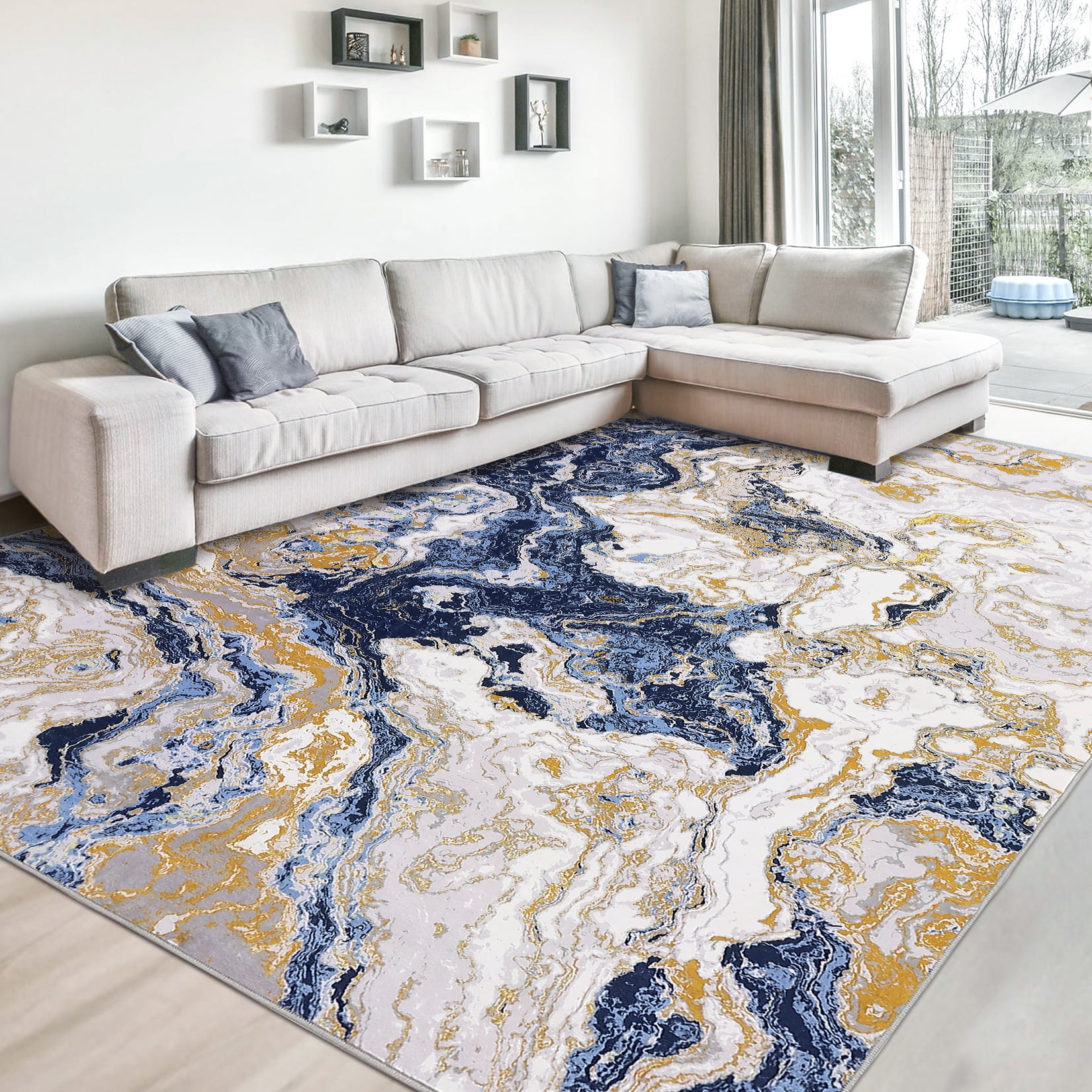 Yesfashion Carpets Area Rugs Washable Abstract Marble Rug,5'*7' Modern Boho Marble Pattern Area Rug,Rug Soft Lu*ury Rug Bedroom Kitchen Dining,Blue blue 5*7ft