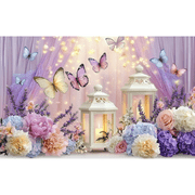 LUUFILx Purple Butterfly Floral Photography Background Polyester DIY Party Decoration Banner Suitable for Brides' Baptism Birthday Party