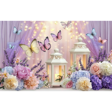 LUUFILx Purple Butterfly Floral Photography Background Polyester DIY Party Decoration Banner Suitable for Brides' Baptism Birthday Party