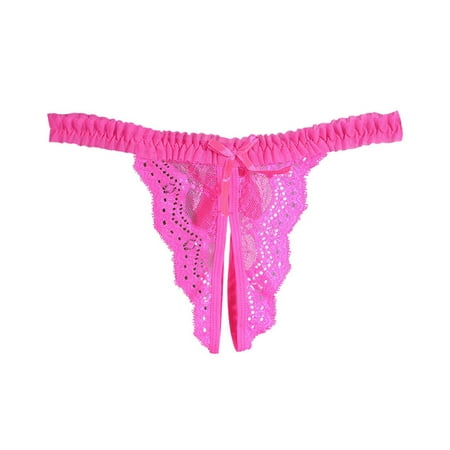 WELOIJEVBE Cheeky Crotchless Panties for Women Sheer Breathable Lace Panties With Bow Open Crotch Thongs Low Waist Lingerie Sexy Underwear