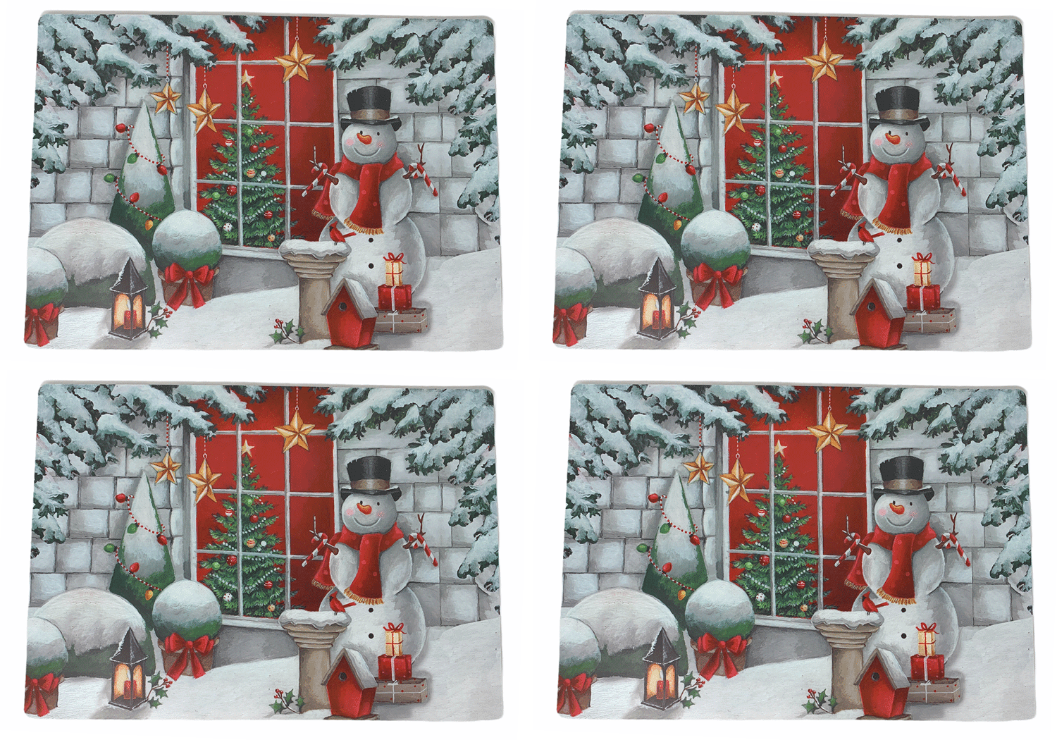 Merry Christmas Placemats Set of 4 Vinyl Foam Back Country Winter Buffalo Check 