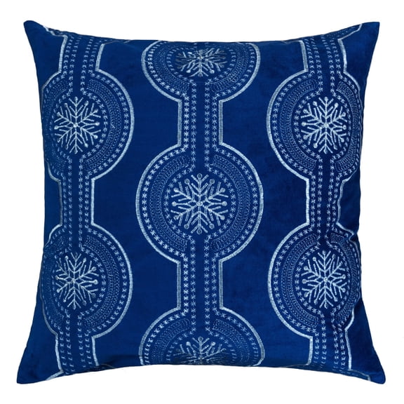 Snowflake Blue Geometric Polyester 20 in. x 20 in. Throw Pillow