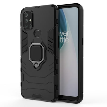 OnePlus Nord N10 5G Shockproof Rugged Protective Case with Magnetic Ring Holder - Black