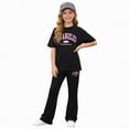 thumbnail image 3 of NIEWTR Girls Spring Outfits Short Sleeve Bow Printed Shirt for Kids Bell Bottom Pant Tween Girl 2 Pieces Clothing Girls Gift Set(A-Black,8-9 Years), 3 of 9