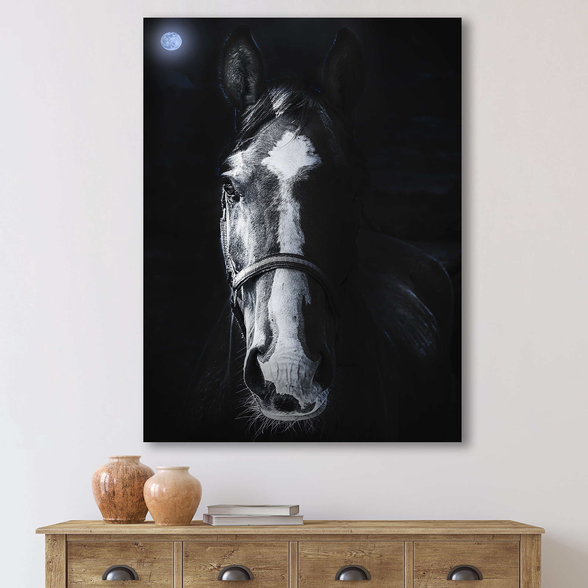 Designart ' Portrait of Horse Staring Sinister ' Farmhouse Canvas Wall Art Print