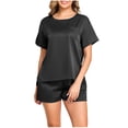thumbnail image 2 of ylioge Satin Pajama Sets for Women with Pockets 2 Piece Lightweight Sleepwear Outfits Womens Casual Solid Color Short Sleeve Tops and Shorts Pajamas, 2 of 7