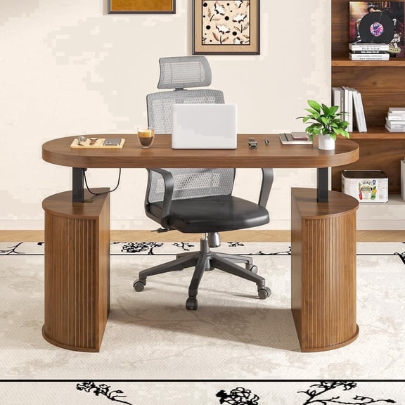 Modern Electric Standing Desk, Height Adjustable Computer Desk for Home Office, Laptop, Walnut