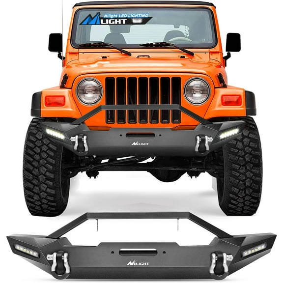 Nilight JK-55A Front Compatible for 87-06 Jeep Wrangler TJ & YJ Rock Crawler Bumper LED Lights, Winch Plate and 2 x D-Rings,Upgraded Textured Black,2 Years Warranty