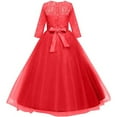 thumbnail image 3 of Robe Longue en Dentelle Florale Vintage pour Filles Manches 3/4 Robe de Soirée de Mariage Robe de Danse Formelle, 3 of 5