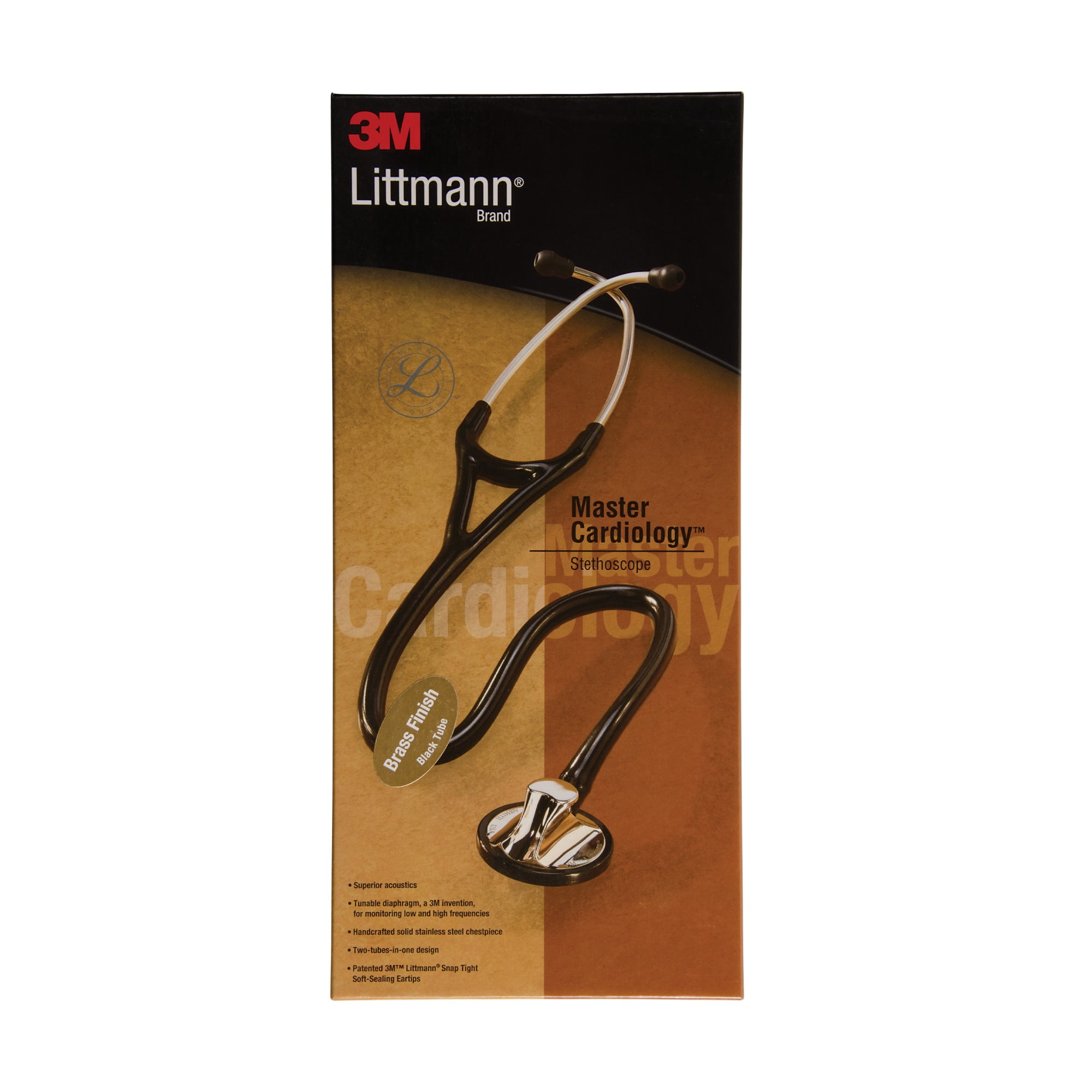 3M Littmann Master Cardiology Stethoscope, Brass-Finish Chestpiece, Black Tube, 27 inch, 2175
