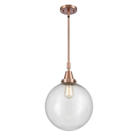447-1S-AC-G204-12-Innovations Lighting-Beacon - 1 Light Stem Hung Mini Pendant-16.13 Inch Tall and 12 Inch Wide-Antique Copper Finish-Seedy Glass