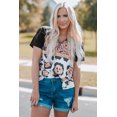 thumbnail image 4 of POGLIP Women's Leopard Pattern Patchwork Zip-up V Neck Short Sleeve T-shirt, 4 of 6