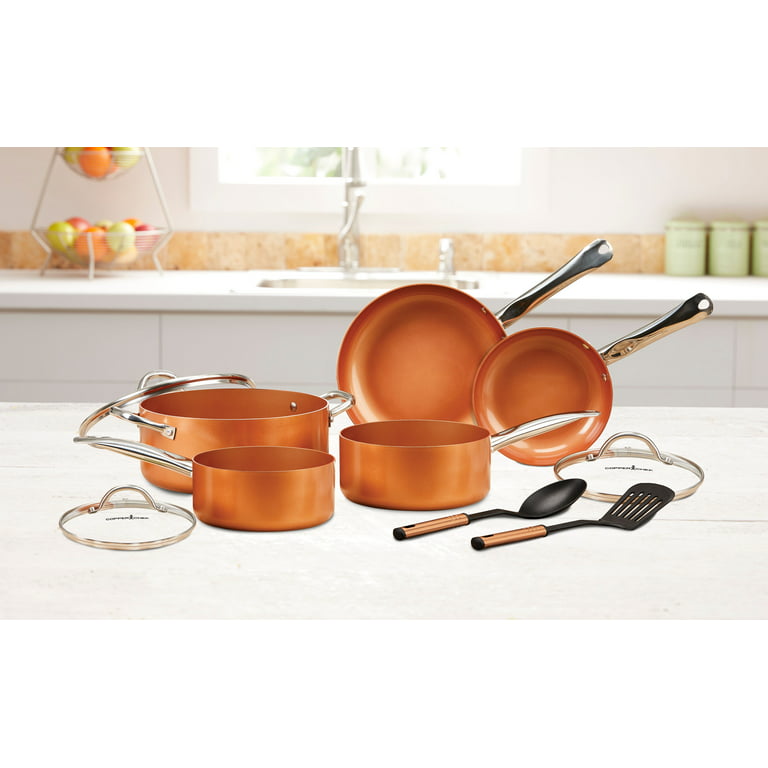 Clockitchen Pots and Pans Set, Cookware Copper Pan Set, Nonstick Ceramic Coating, Saute Pan, Saucepan Stockpot with Lid, Fry Pan, 10pcs