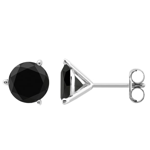 Aonejewelry Black Diamond Stud Earrings for Women |14K White Gold 1 carat 2 stone Round cut Prong setting