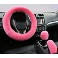 thumbnail image 3 of 6 Pcs Set Soft Fluffy Faux Wool Steering Wheel Cover Seat Belt Shoulder Pads and Handbrake Cover & Gear Shift Cover Winter Warm Universal Fit, 3 of 6